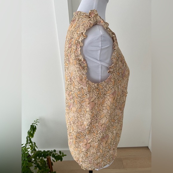 REBECCA TAYLOR Sleeveless Lined Pullover Blouse Ruffle Floral Crinkle Metallic - Picture 5 of 16